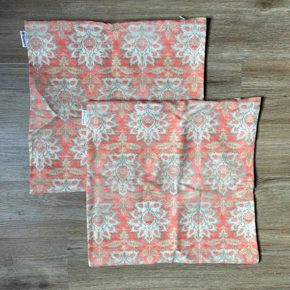 Lot Set 2 Spoonflower Carnations + Tulips Damask Ikat 18” Throw Pillow Covers